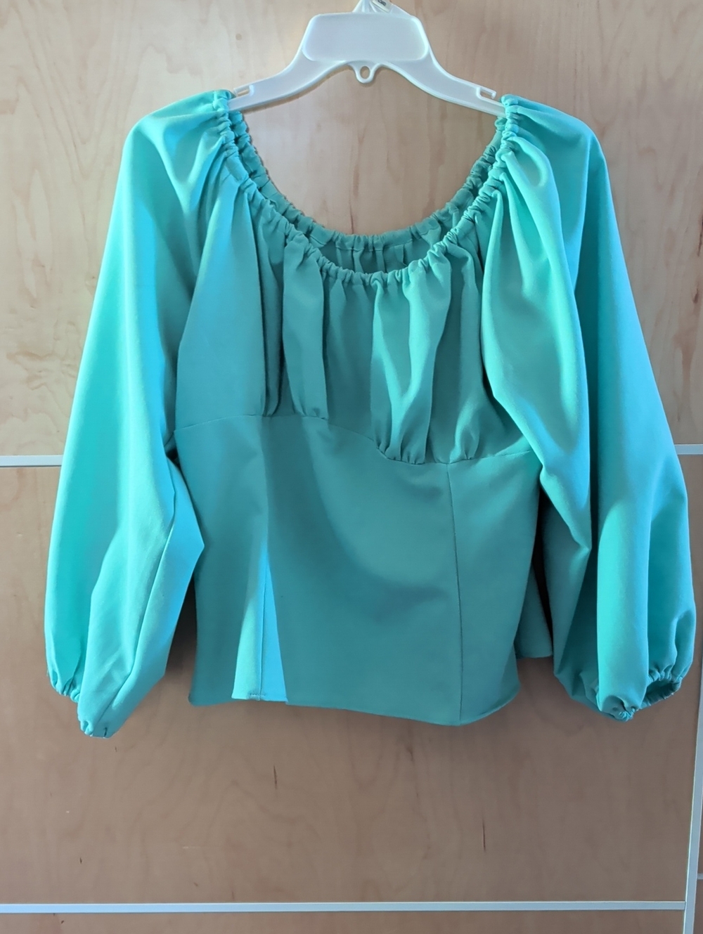 Pinup Couture Aqua Peasant Blouse with Puff Sleeves